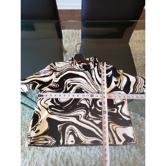 MNG Mango Sweater Marble XL White Black Abstract Wavy Knit Long Sleeve Mock Neck - Picture 6 of 9
